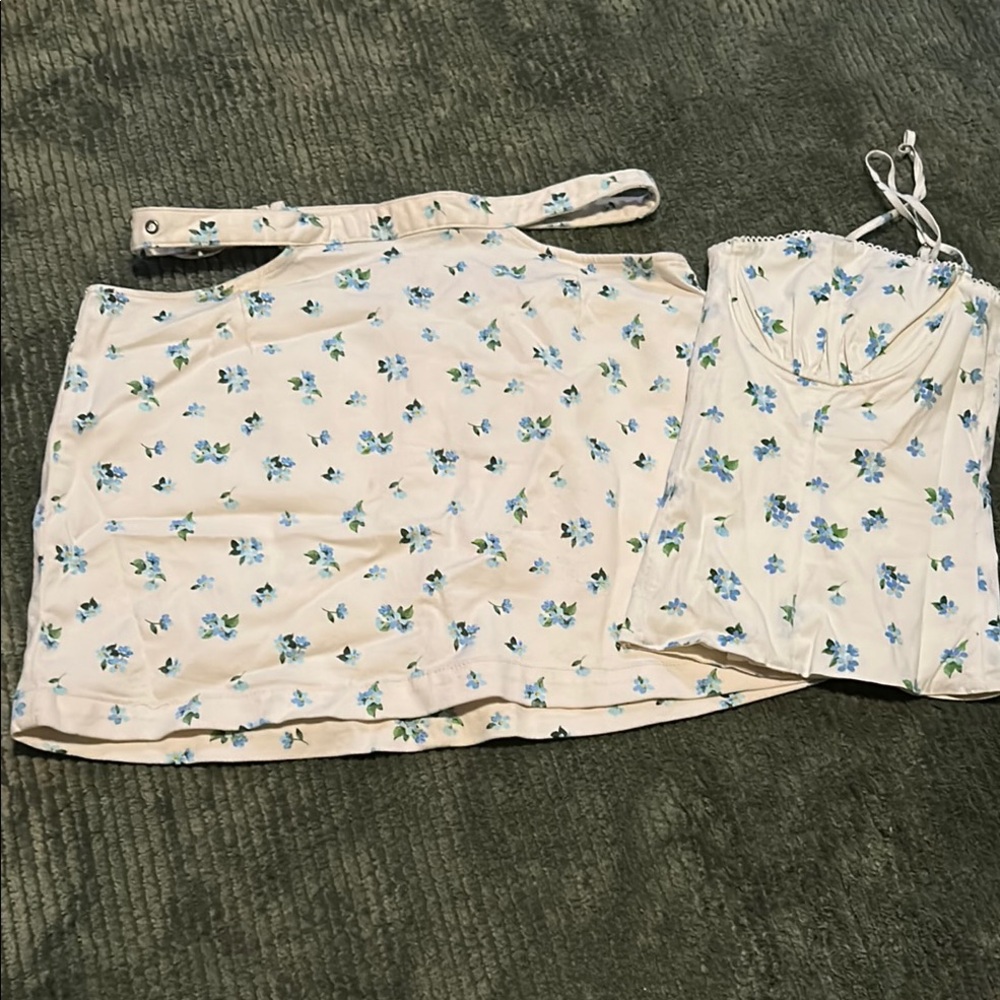 WeWoreWhat Blue and White Mini Wrap Skirt Set Casual